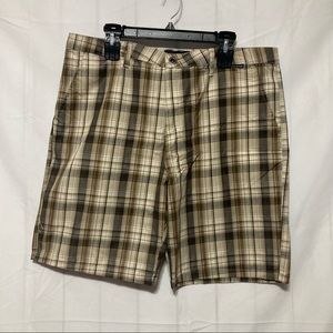 Hurley Shorts Men 36 Plaid Casual Brown Tan Black